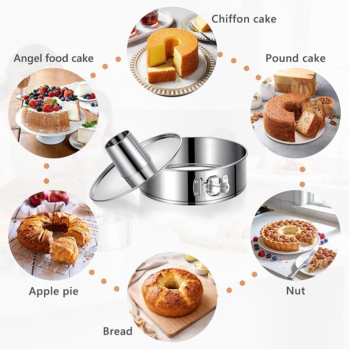10-Inch Pound Cake Pan with Removable Bottom, 304 Food-Grade Stainless Steel Springform Bundt cake pan, Leak-Proof & Dishwasher Safe - Perfect for Angel food, Pound & Chiffon Cakes - Image 2