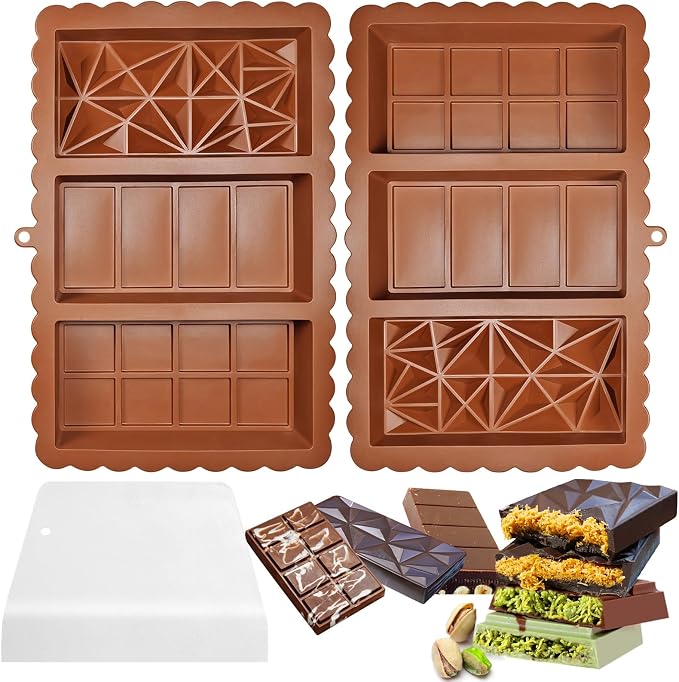 Chocolate Bar Mold - Food Grade Silicone Chocolate Molds, Non-Stick & Easy to Release Deep Mold for Dubai Pistachio Chocolates, Candy, Snacks, Desserts, Resin Art, Dishwasher Safe (2) by SEMETOR