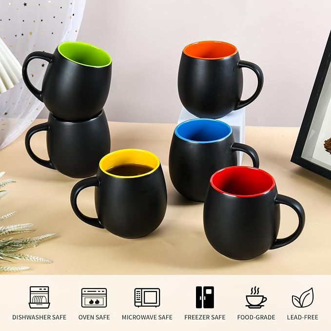 BYCNZB 20oz ceramic Coffee Mug Sets Matte Black Porcelain Mug Multiple colors Cups for Coffee, Tea, Juice, Cocoa Set of 6 (20oz) - Image 3