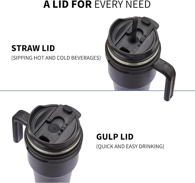 20 oz Insulated Travel Coffee Mug Tumbler with Handle and Straw | Leakproof Stainless Steel Coffee Cup with Lid, Double Wall Vacuum Ice Thermal Cup, Black and Army Green - Image 3