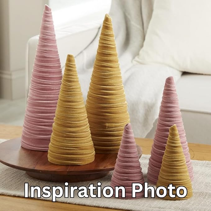Your Heart's Content Velvet Trees Set of 3 Gold, Handcrafted Minimalist Mantel Decor, Winter Wedding Centerpiece, Valentine Tree Tabletop, Cozy Shelf Sitter (Gold) - Image 6