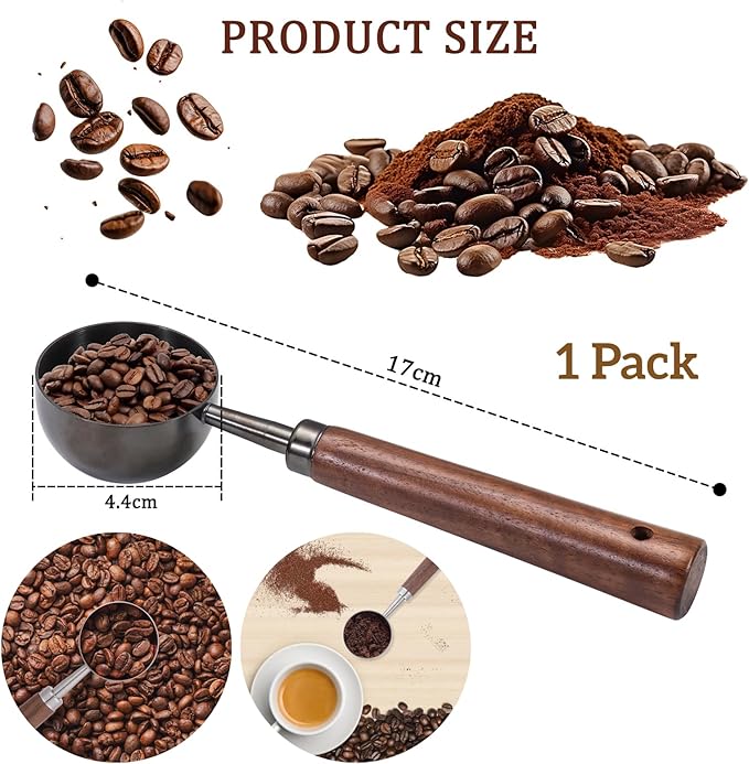 Vintage Coffee Scoop 10g/30ml Capacity Retro 304 Stainless Steel Coffee Measuring Spoon Walnut Wooden Handle Coffee Scoop Kitchen Utensil for Measuring Scooping Tea Coffee Spices (Long Handle)