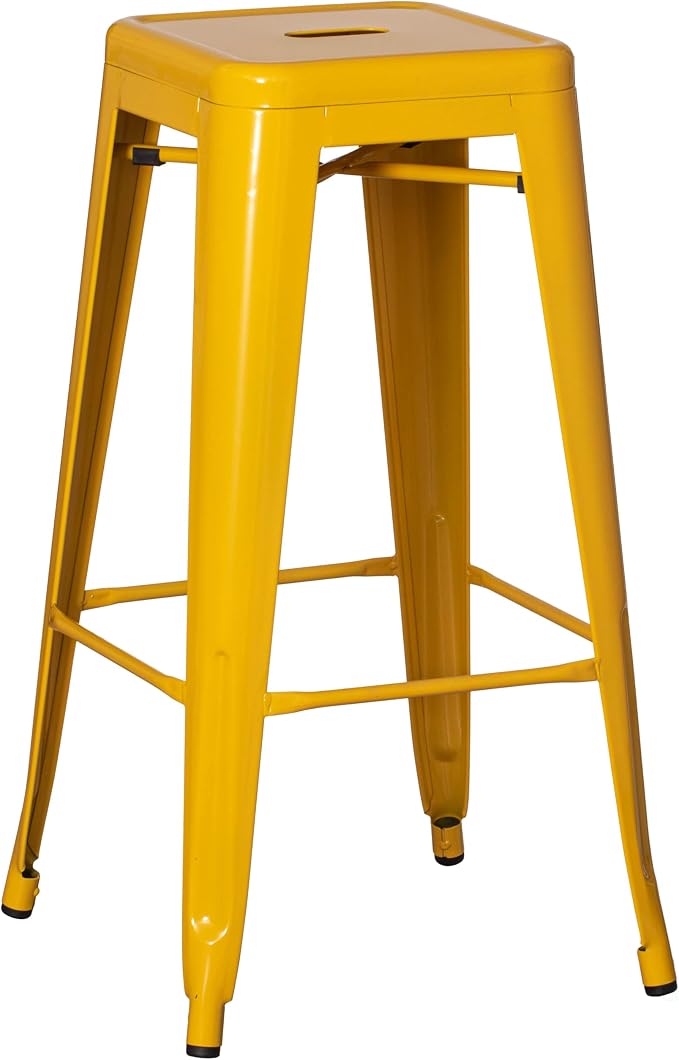 30-inch Backless Metal Bar Stool Stackable Heavy-Duty Counter-Height Chair for Home Bars Patios Kitchen Islands Cafes Restaurants Bistros and Dining Areas for Indoor & Outdoor Use, Yellow by Basicwise