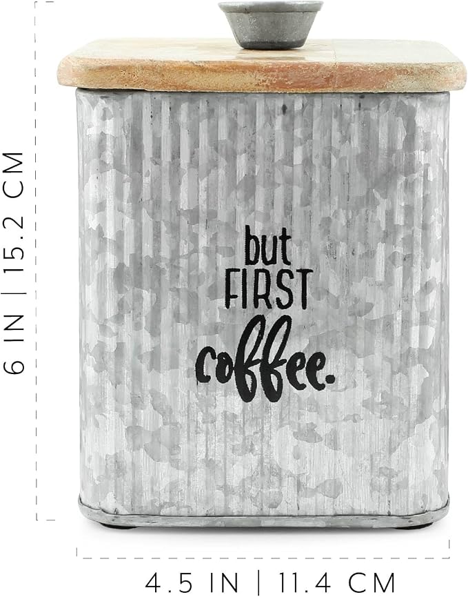 AuldHome Design Farmhouse Galvanized Canisters (Set of 3); Storage Containers for Coffee, Tea and Sugar in Galvanized Iron and Wood Design - Image 6