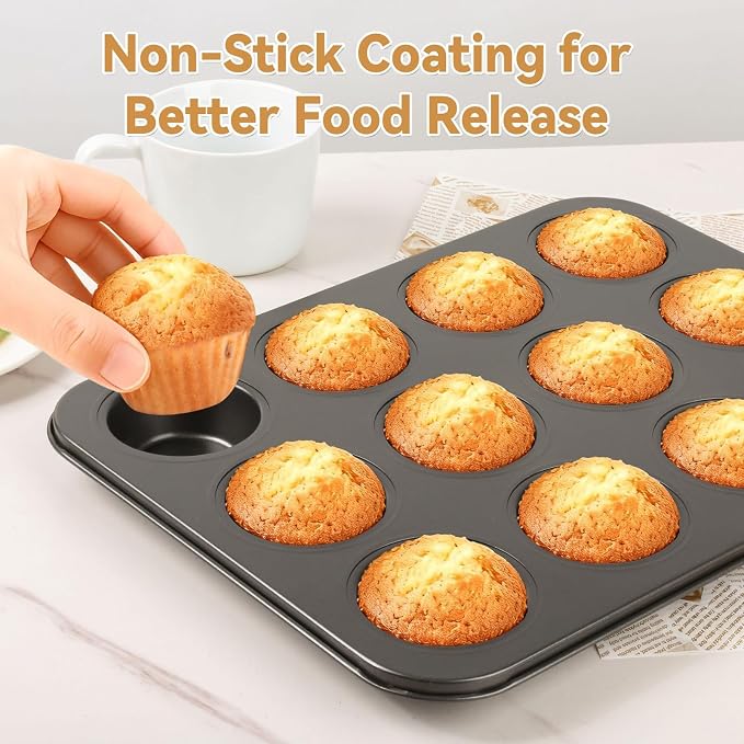 Artcochan 2 Pack Muffin Pan with 100 Cupcake Liners, 12 Cup Nonstick Cupcake Pan for Baking, Carbon Steel Baking Supplies Muffin Tin - Image 5