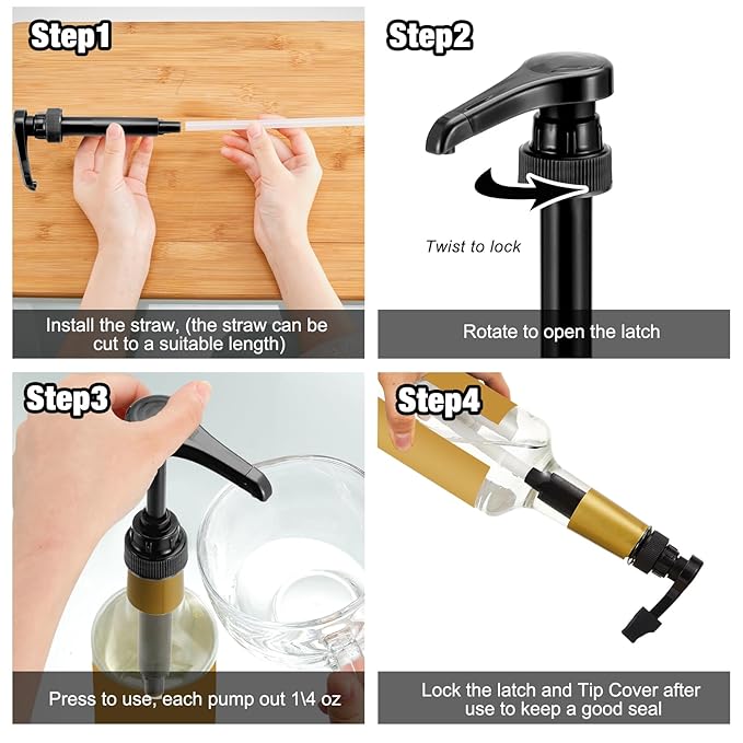 Kigley 6 Pieces Coffee Syrup Pump Dispenser with Tip Cover Fits 750ml/25.4oz Bottles, Skinny Syrup Pump for Coffee Flavoring, Creamers, Caramel, Beverages, Dinning Cafe Bar Drinking Mixes(Black)