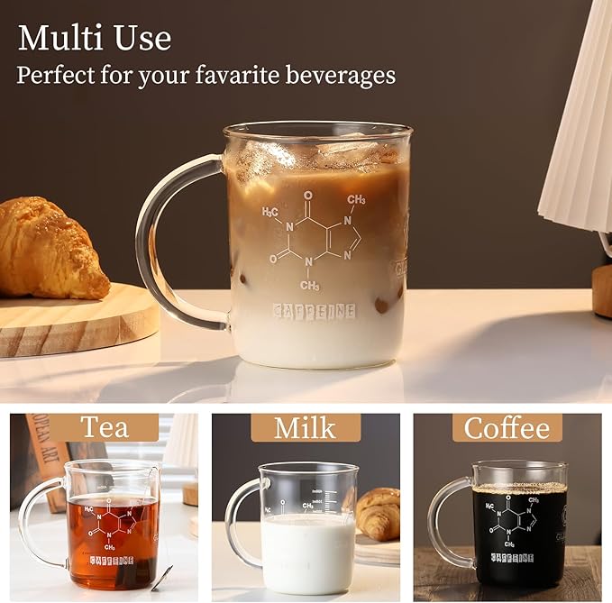 GLASKEY Caffeine Beaker Mug,16 oz Anti-Dripping Borosilicate Caffeine Mug,Cool Coffee Mugs with Handle,Chemistry Mug,Novelty Chemistry Science Teacher Gifts for Women Men