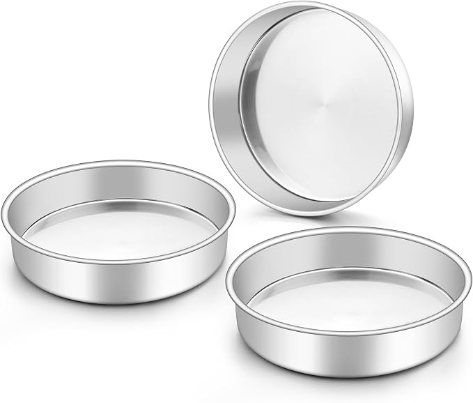 Onader 8 Inch Round Cake Pan, Stainless Steel Baking Pan Set of 3, Birthday Wedding Cake Tin by Onader