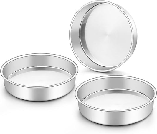 Onader 8 Inch Round Cake Pan, Stainless Steel Baking Pan Set of 3, Birthday Wedding Cake Tin by Onader