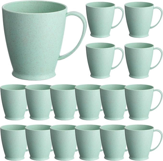 Zopeal 16 Pack Wheat Straw Plastic Coffee Cups Mugs 10 Oz Reusable Plastic Cup Mug with Handle Lightweight Microwavable Dishwasher Safe Unbreakable for Tea Milk Water Juice Coffee (Nordic Green) by Zopeal
