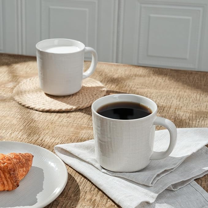 famiware Moonlight Coffee Mug Set of 4, 14oz Mug Set with Linen Finish, Coffee Cup Set with Handle for Latte, Cappuccino, Tea, Hot Cocoa, Microwave and Dishwasher Safe, White - Image 4
