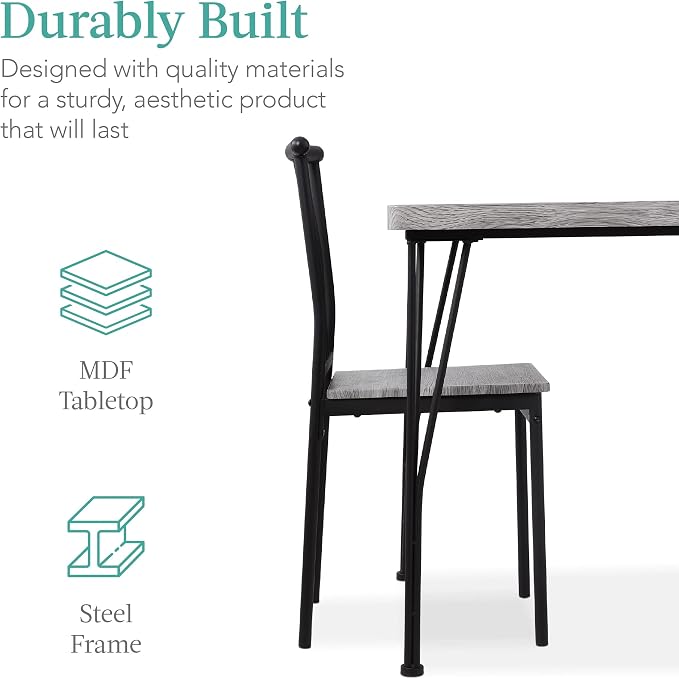 Best Choice Products 5-Piece Metal and Wood Indoor Modern Rectangular Dining Table Furniture Set for Kitchen, Dining Room, Dinette, Breakfast Nook w/ 4 Chairs - Gray - Image 4