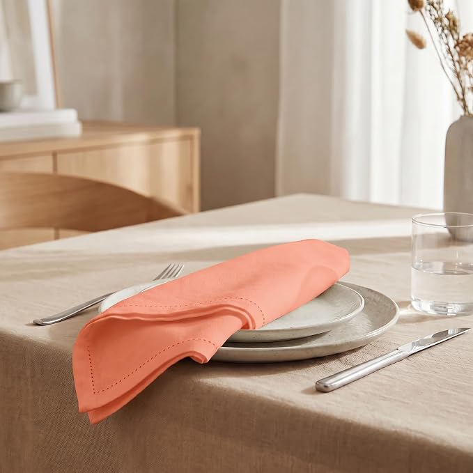 Urban Villa Hemstitch Cloth Dinner Napkins Cotton 20”x20” (Set of 12)- Orange - Image 4