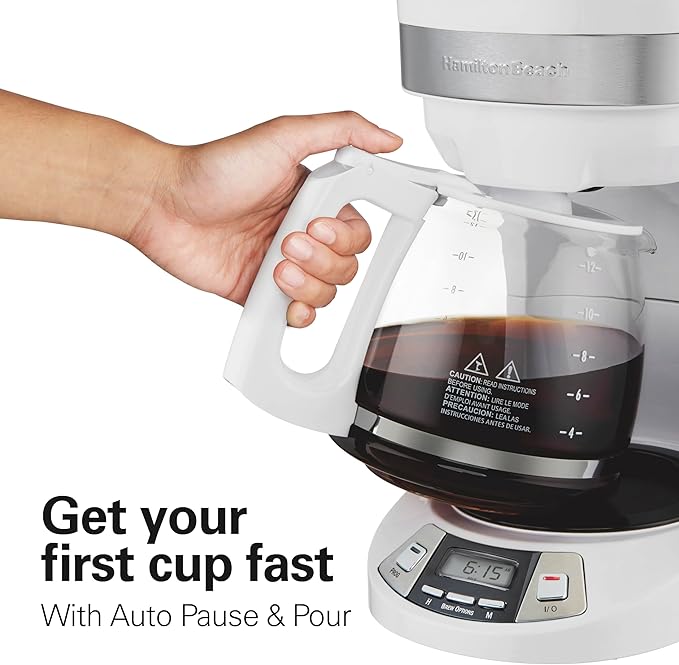 Hamilton Beach 12 Cup Programmable Drip Coffee Maker | Regular & Bold Brew Options | Auto Pause and Pour | Glass Carafe | White | 46294J - Image 3