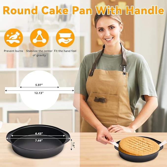 6 Inch Cake Pan - 3PCS Nonstick Round Cake Pans with 100 PCS Parchment Paper, Carbon Steel Smash Cake Baking Pans with Handle, Dishwasher Safe - Image 2