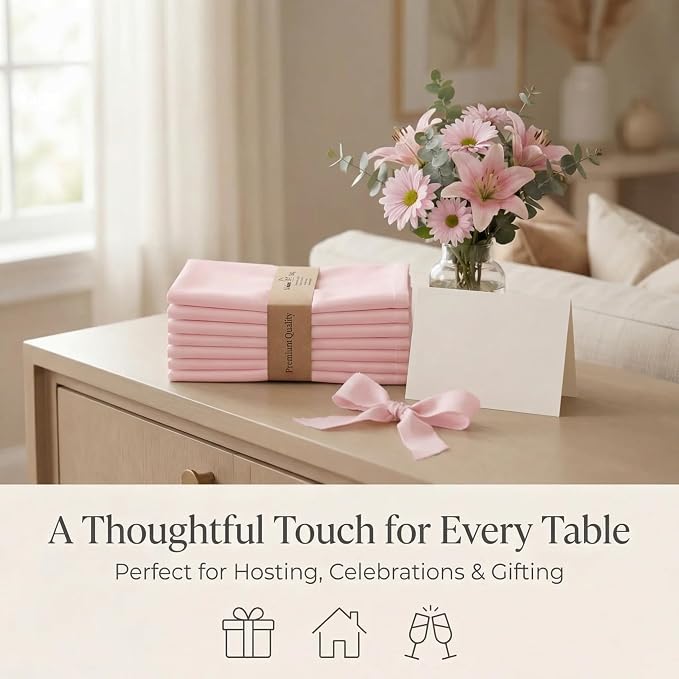 Urban Villa Hemstitch Cloth Dinner Napkins Cotton 20”x20” (Set of 12)-Pink - Image 9