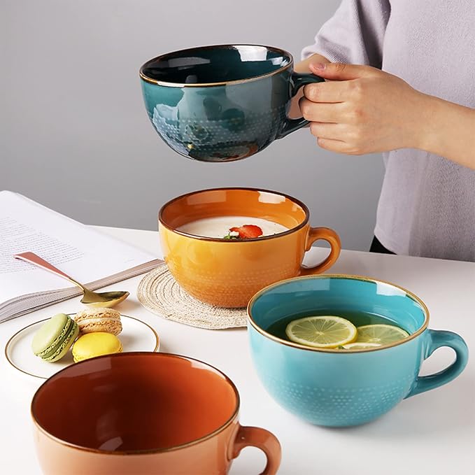 Disoza Yellow Ceramic Soup Mug with Handle Large Coffee Cup 24 Ounce Oversized Mug Porcelain 700 ML Tea Cup XXL Cereal Bowl Soup Ramen Salad Bowl - Image 8