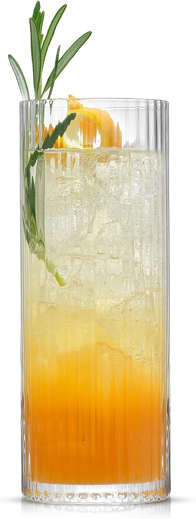 JoyJolt Elle 16oz Fluted Highball Glasses Set of 2, Ribbed Tall Cocktail Tumblers for Gin Juice Water, Vintage Style Drinking Glasses - Image 7