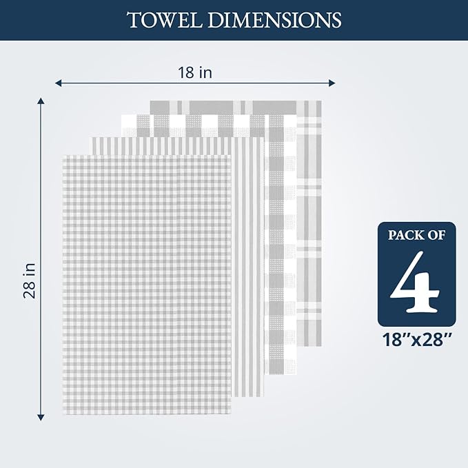 LANE LINEN Cotton Kitchen Towels Set, 4-Pack – Absorbent, Quick-Drying Dish Towels, Tea Towels, 18" x 28" - Slate Grey - Image 3