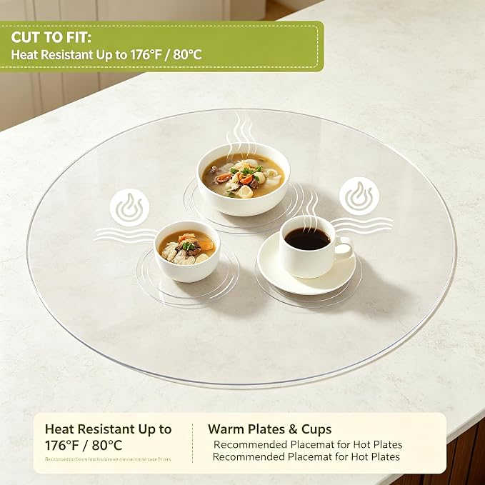 Round Table Protector 48 Inch Thick Table Cover Protector Round Plastic Waterproof PVC Tablecloth Vinyl Circle Table Top Protector for Dining Room Coffee Home Essentials - Image 4