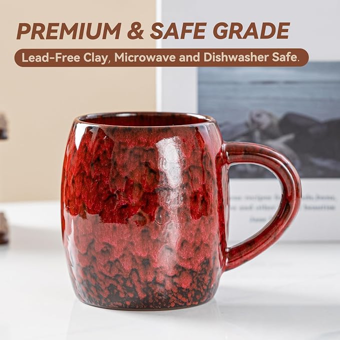 Crimson Magma Ceramic Coffee Mug - 21 oz Large Coffee Cup with Ergonomic Handle, Unique Reactive Glaze Ceramic Mug for Office Home, Birthday Gift for Men Women - Image 6