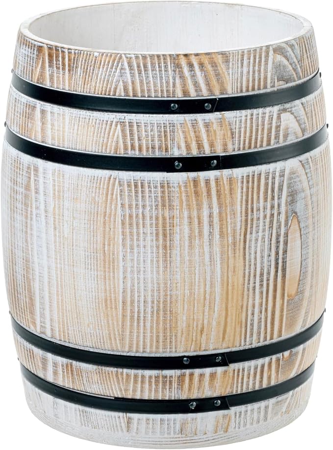 MyGift Whitewashed Wood Wine Barrel Kitchen Utensil Holder Crock | Vintage wine barrel design adds rustic charm while keeping cooking utensils organized and accessible on kitchen counters - Image 6