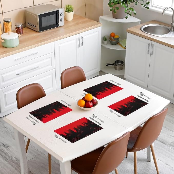 Feelyou Red Honeycomb Placemats Set of 4 18"x12" Hexagonal Table Place Mats, Decor Abstract Geometrical Placemat for Kitchen Dining Table Decor Indoor Outdoor Ombre - Image 3