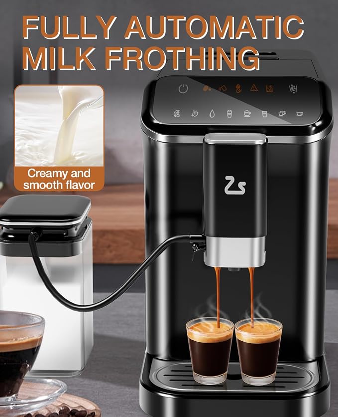 Jojoka 20 Bar Fully Automatic Coffee Machine with Grinder & Frother | Touchscreen control, 15 adjustable grind settings, dual boiler, 1.5L removable water tank, automatic milk frother - Image 2