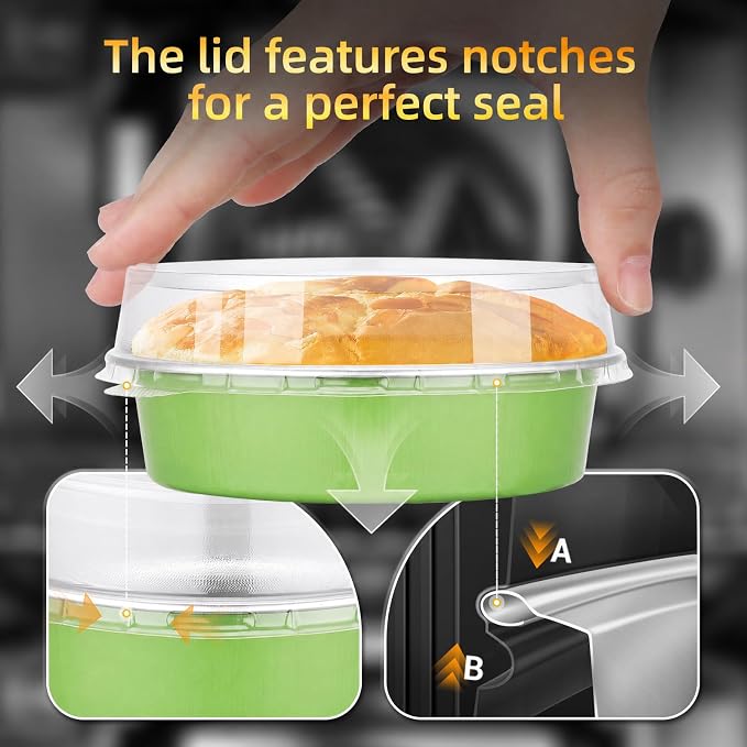 Beasea Mini Tart Pans with Lids 120 Pack, 7.3oz 4 Inch Matcha Green Disposable Aluminum Foil Baking Cups Pie Tart Tins Individual Dessert Mini Cake Containers Oven Dishes for Cheesecake Muffin - Image 4