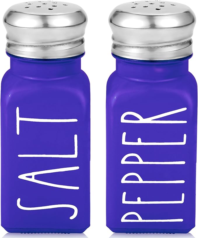 Purple Salt and Pepper Shakers Set by Brighter Barns - Modern Farmhouse Kitchen Decor and Accessories - Cute Salt and Pepper Set - Glass Shakers & Stainless Steel Lids for Home, Restaurants (Purple) by BrighterBarns