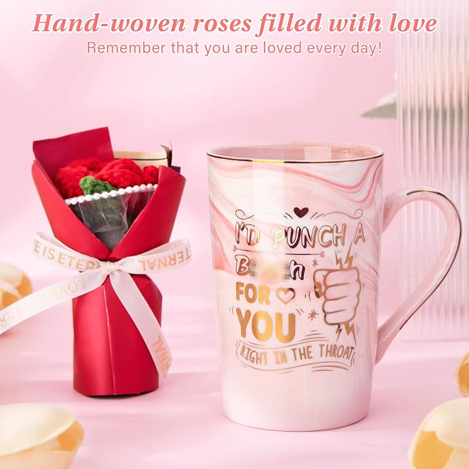 Birthday Gifts for Women 14oz Novelty Ceramic Coffee Mug & Crochet Flowers | Funny Valentine's Day Christmas Mothers Day Friendship Gift for Women Girlfriend Sisters Mom BFF Besties Nice Gift Box - Image 4
