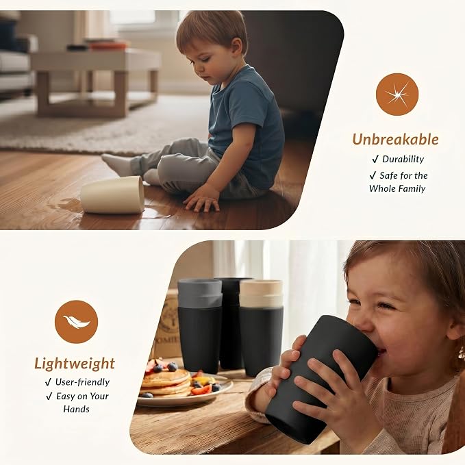 Homienly Premium Wheat Straw Cups, 20oz Lightweight and Unbreakable Drinking Cups Set of 6, Reusable Water Glasses Microwave and Dishwasher Safe Cup Set for Coffee, Milk, Juice - GreyStone - Image 5