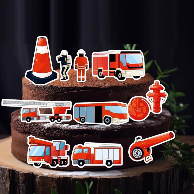 Fireman Themed Edible Wafer Paper Cake & Cupcake Toppers 80pcs Firefighter Decorations for Kids Birthday Party Fire Truck, Helmet, Flame, Fire Hydrant Designs Easy Cake Decorating Supplies - Image 4