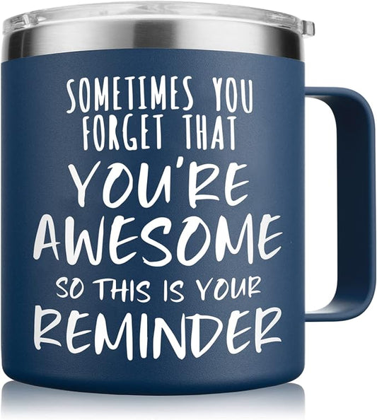 NOWWISH Inspirational Coffee Mug for Men, 14oz Vacuum Insulated Stainless Steel Cup, You Are Awesome Gift for Husband, Boyfriend, Dad - Navy Blue by NOWWISH