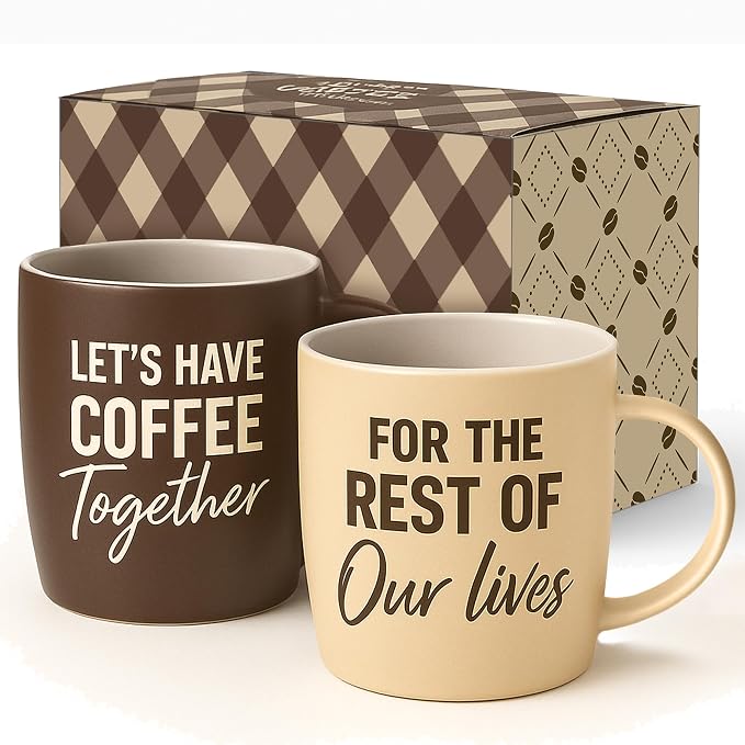 Triple Gifffted Let's Have Coffee Together Coffee Mug Set, Engagement Wedding Gifts for Couple, Bride and Groom Newlywed Bridal Shower, His and Hers, Mr and Mrs, Christmas, Valentine’s, Ceramic 13Oz by TripleGifffted