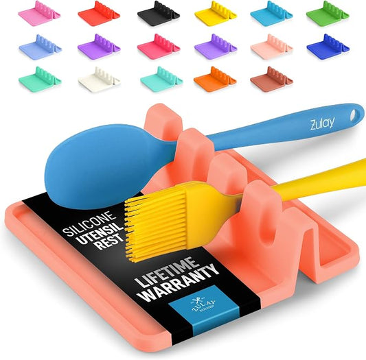 Zulay Kitchen Silicone Utensil Rest with Drip Pad for Multiple Utensils - BPA-Free, Heat-Resistant Spoon Rest & Spoon Holder for Stove Top - Kitchen Utensil Holder for Ladles & Tongs - Peach Bud by ZulayKitchen