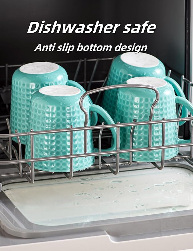 15 oz Ceramic Coffee Mugs Set of 4, Waffle Embossed Coffee Mug, Turquoise | Coffee Cups with Handle for Latte Cappuccino Tea Stoneware Mugs Set Housewarming Wedding Gift, Microwave & Dishwasher Safe - Image 6