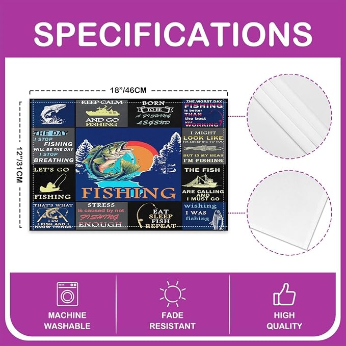 Feelyou Blue Pike Fish Placemats Set of 4 12"x18" Bass Big Fish Table Mats Placemat Fishing and Hunting Placemats for Dining Table Indoor Outdoor Kitchen Swordfish Decor Table Place Mats Fisherman - Image 4
