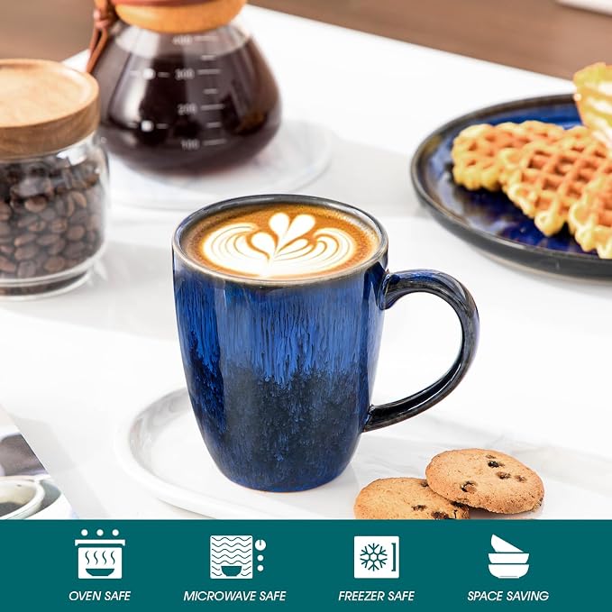 vancasso STARRY Ceramic Coffee Mug Set of 6, 16 Oz Tea Cups with Handle for Latte, Tea, Cappuccino, Milk, Cocoa, Microwave&Dishwasher Safe, Blue - Image 4