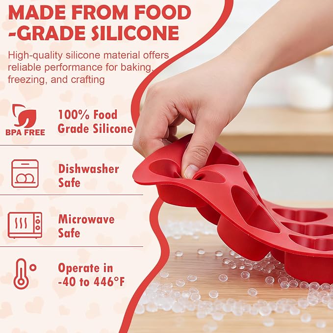 HKNMTT 2Pcs Silicone Heart Molds for Chocolate Muffin 12-Cavity Nonstick | 2.2 Inch，BPA-Free，Oven Safe Mold for Cakes Jello Soap Cupcake Dessert, Valentine's Day - Image 3