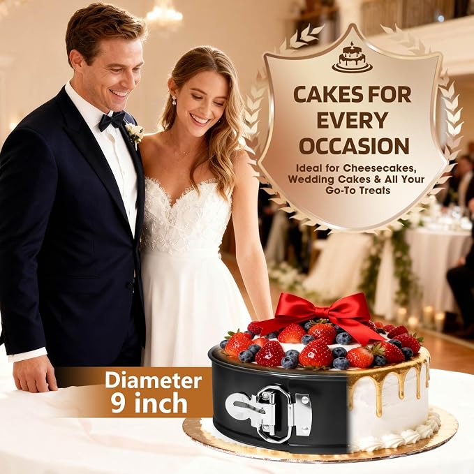 MASSUGAR 9 Inch Springform Pan, Nonstick Cheesecake Pan with Silicone Protector, 50 Pcs Parchment Paper Liners & 3 Cake Scrapers, No Leaks in Water Bath, Leakproof Round Cake Pan with Removable Bottom - Image 6