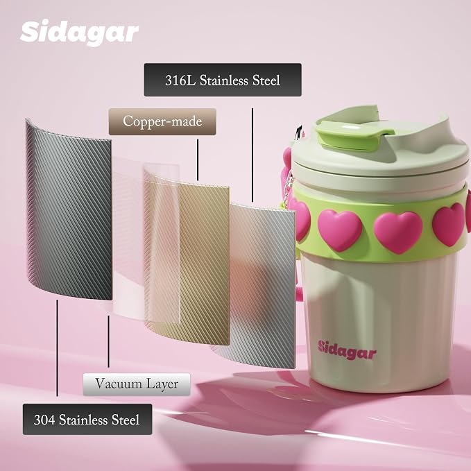 SDGA+ 12 oz Travel Coffee Mug Spill Proof Leak Proof, Stainless Steel Thermal Coffee Cup with Lid, Resuable Cup for Hot and Cold, Portable Tumbler for Women, Minty Matcha - Image 8