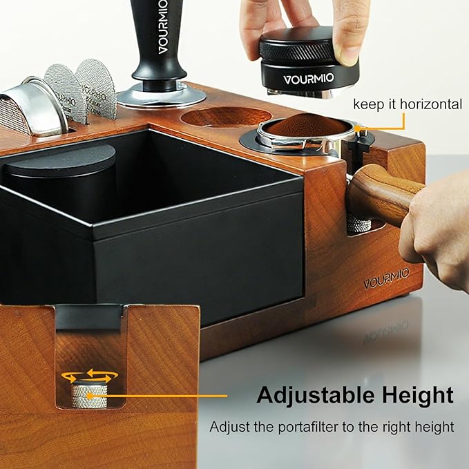 Espresso Tamping Station - Large Knock Box, 9 in 1 Espresso Coffee Organizer for Storage 51/53/54/58MM Espresso Tamper, Distributor, Portafilter and Puck Screen Accessories