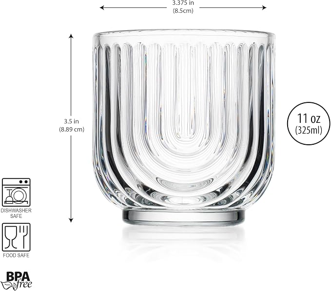 Glaver's Vintage Glassware Art Deco Glasse Ribbed Drinking Glasses U-Shape Arch Design Colored Cocktail Kitchen Tumblers Everyday Dinner Decorative Party (Clear S/4 11oz) - Image 7