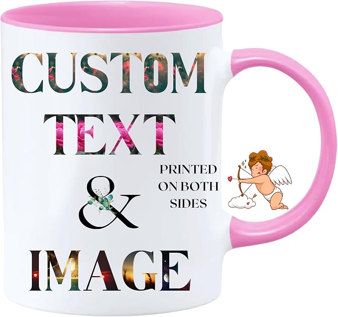 Custom Coffee Mug with Photo, Text, or Logo | Personalized Ceramic Mug 11oz | Customizable Gift for Men, Women | Unique Gift for Birthdays, Holidays, Christmas | White - Pink by Limitlessoptionvividprint