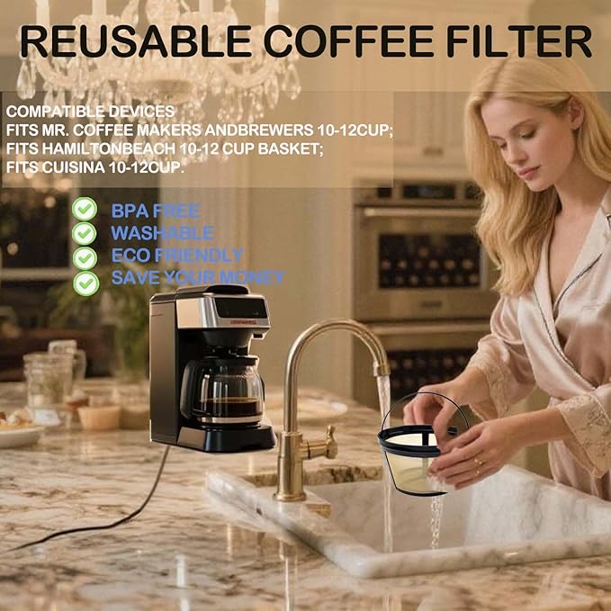 Reusable Coffee Filter, fits Mr. Coffee 10-12 Cup Coffee Maker Coffee Filters for Mr Coffee Filter Basket (1 PCS)