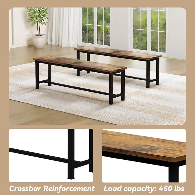 Recaceik Dining Table Set for 4 Kitchen Dining Room Set with 2 Dinner Benches, Farmhouse Breakfast Table for Apartment Small Space, Easy Assembly - Image 6
