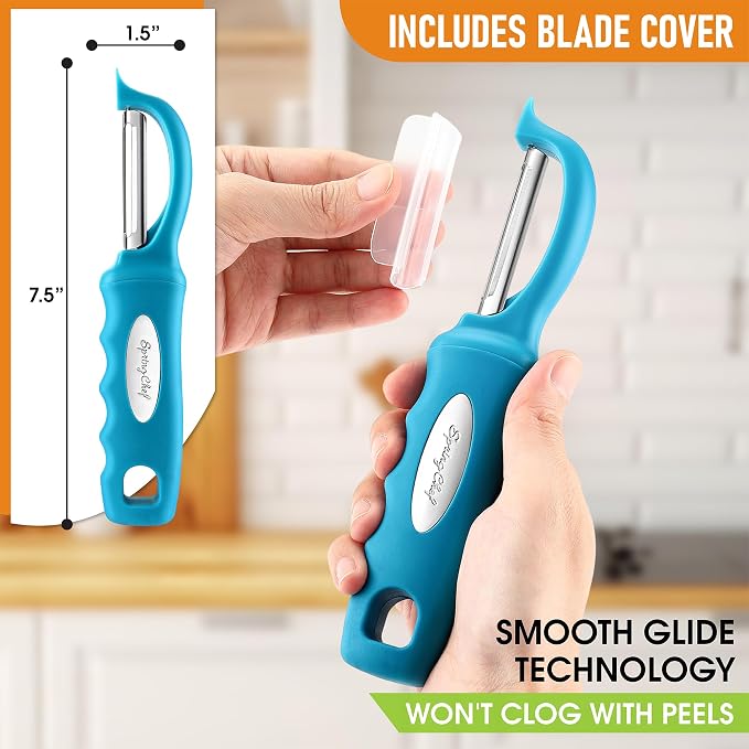 Spring Chef Swivel Vegetable Peeler with Soft Grip Handle, Set of 2, Teal | Premium Potato Peeler w/ Ultra Sharp Stainless Steel Blades, Multifunctional Veggie Peeler for Apple, Carrot, Cucumber, Fruit - Image 3