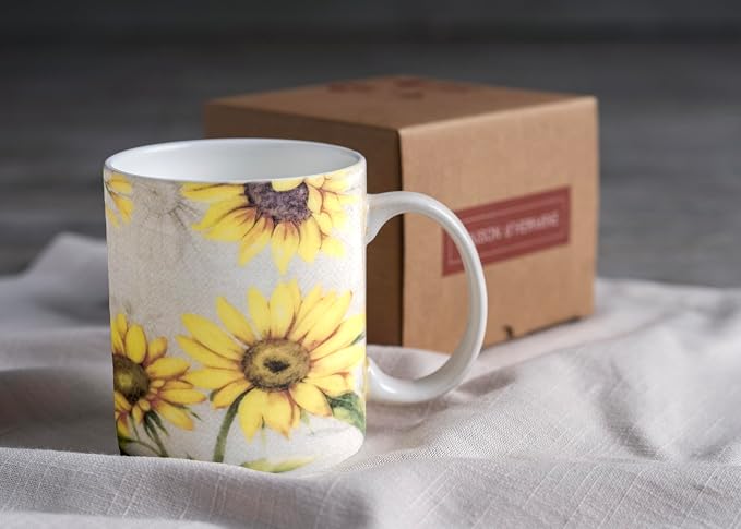 Maison d' Hermine Coffee Mug with Handles Tea Cups (12 Ounce, Pack of 1) | Fine Bone China Coffee Mugs for Hot Beverages Cappuccino Latte Home Restaurant Hotel Spring Summer -Candice - Tournesol - Image 9