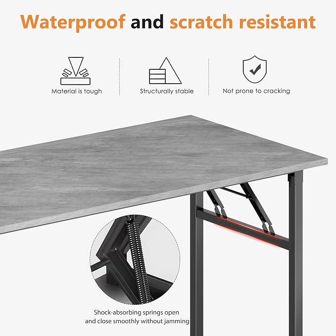 DlandHome 31.5 Inch Small Folding Computer Desk for Home Office, Grey | Foldable Writing Table for Small Spaces Bedroom, No Assembly Required, Wood Top Metal Frame, Collapsible Compact Easy Storage - Image 6